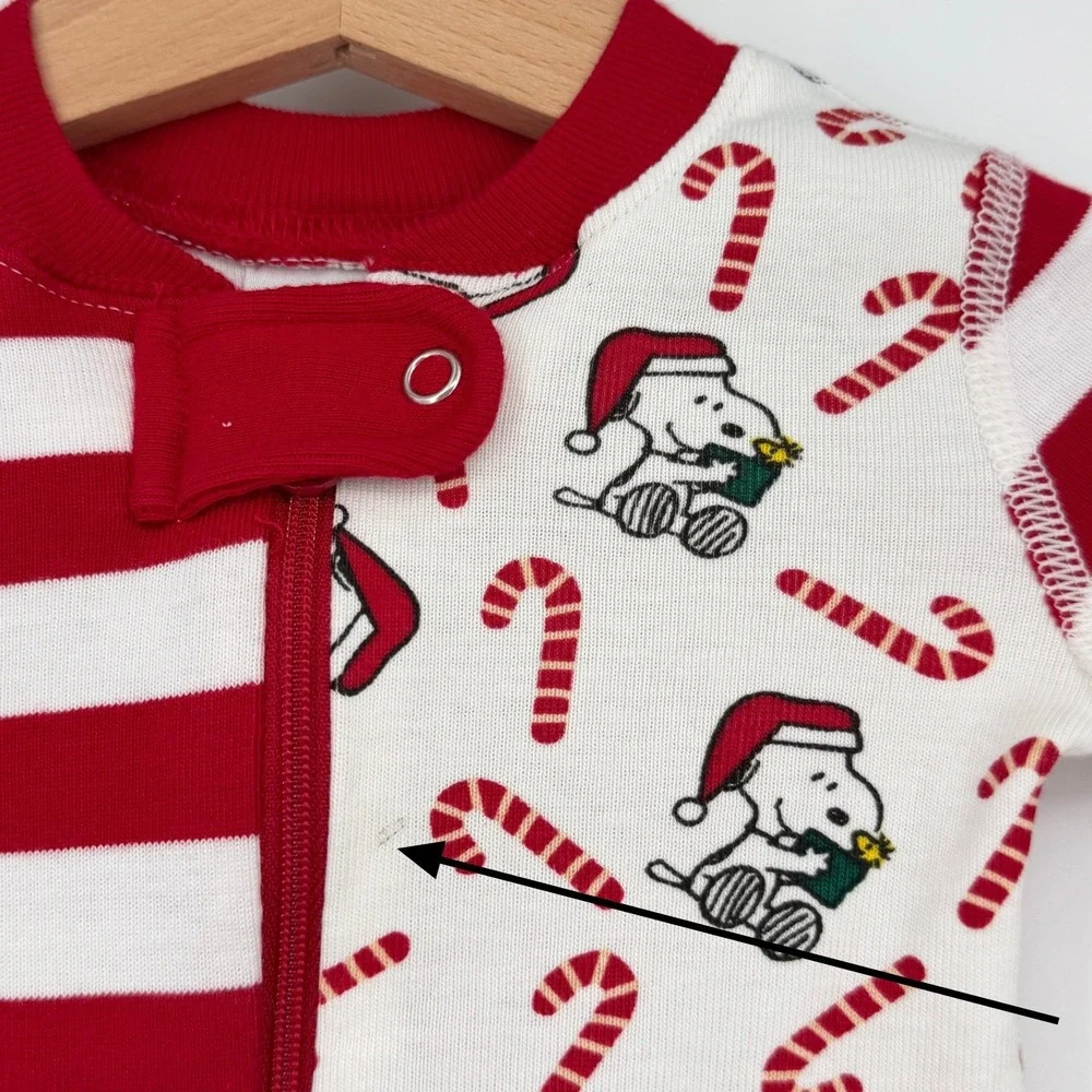 Hanna Andersson x Peanuts Candy Cane Baby One Piece Zip Up Pajama Sleeper 3-6 M
